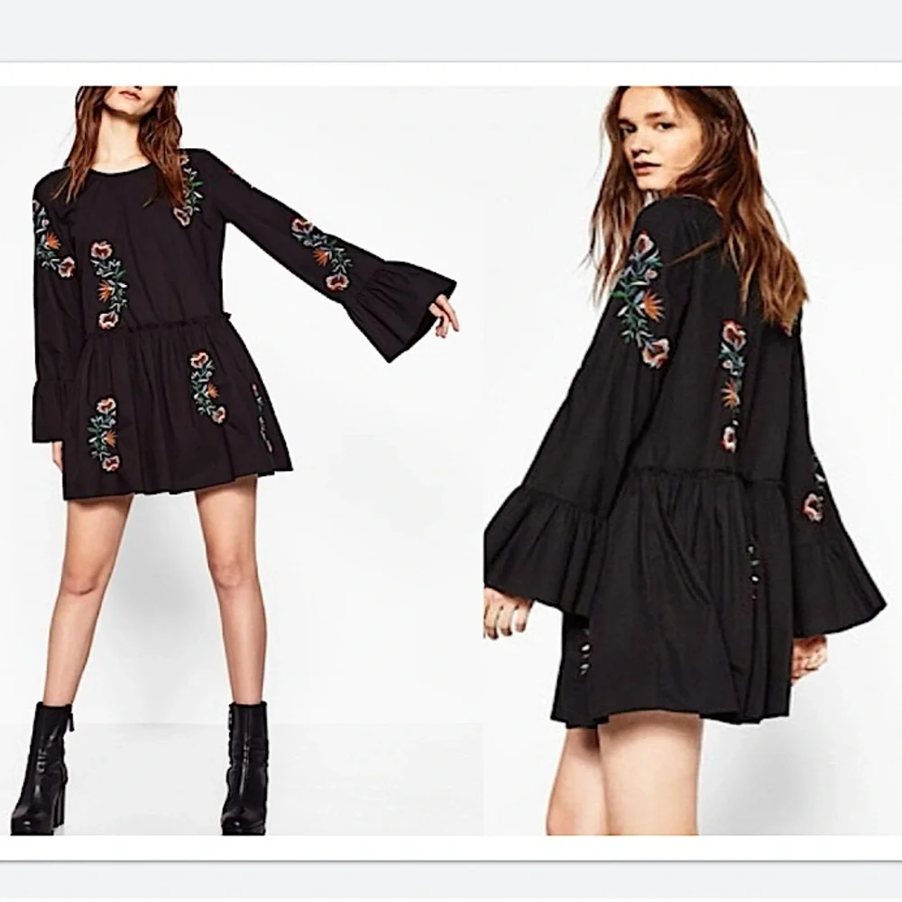 Zara‎ Trafaluc Collection Floral Embroidered Long Sleeve Mini Dress, Size S, NWT - Picture 2 of 16